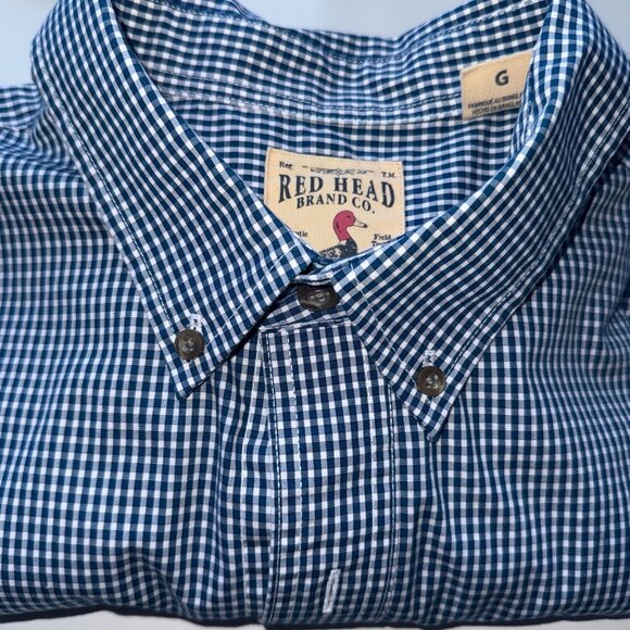 Red Head Mens Button-Down Shirt Blue Check Plaid Short Sleeve Cotton Size Large - Picture 6 of 6